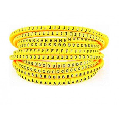 An Self Locking Yellow Flexible Cable Marker PVC Ferrules (Numbered A to Z) 10 sq mm