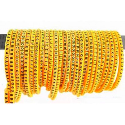 An Self Locking Yellow Flexible Cable Marker PVC Ferrules (Numbered A to Z) 6 sq mm