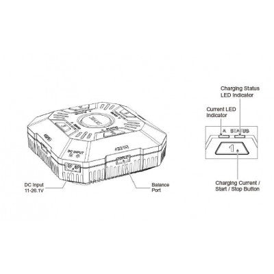 An SKYRC E4Q 50W 5A DC 2-4S LiPo Battery Balance Charger with XT60 Input