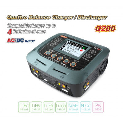 An SkyRC Q200 QUATTRO AC/DC 2X100W 2X50W Lipo Battery Balance Charger/Discharger