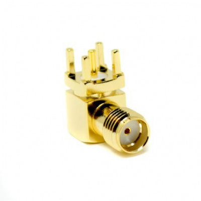 An SMA Female Connector Right Angled Through-Hole for PCB Mount