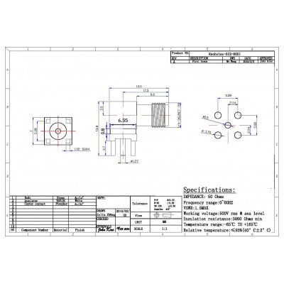 An SMA Female Connector Right Angled Through-Hole for PCB Mount