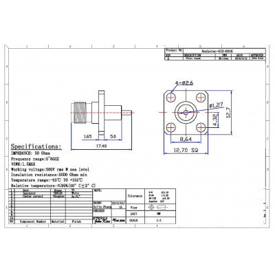 An SMA Female Video Connector 4 Hole Square Flange Jack for Panel Mount