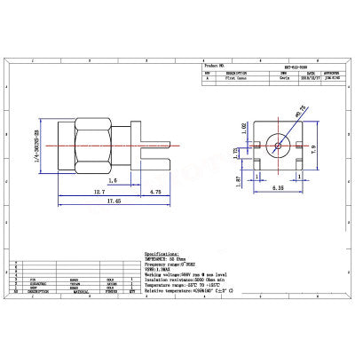 An SMA Male Connector Straight Gold Plating 180 Degree Connector Plate Edge Mount