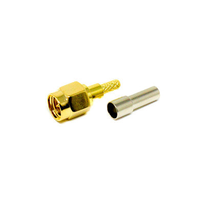 An SMA Male Crimp Connector 180 Degree Plug Coaxial RF Connector