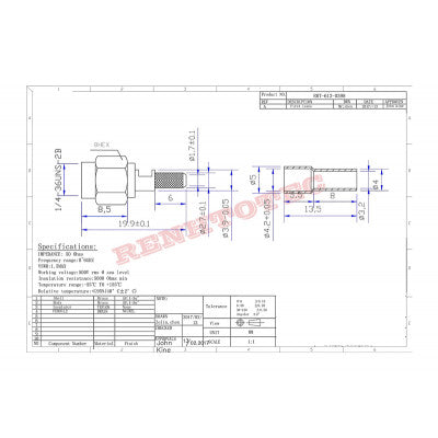 An SMA Male Crimp Connector 180 Degree Plug Coaxial RF Connector