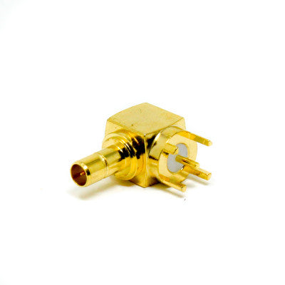 An SMB Coaxial Connector Right Angle Female for PCB Mount