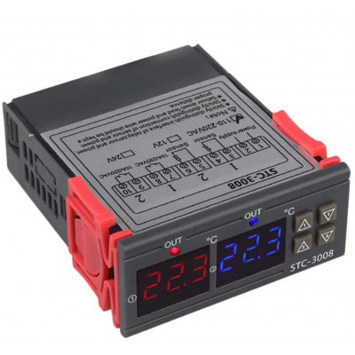 An STC-3008 DC24V Dual Display Temperature Adjustable Temperature Controller with 1M Cable