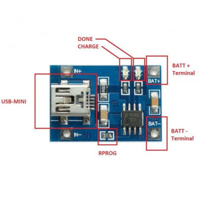 An TP4056 1A Li-ion lithium Battery Charging Module - Mini USB