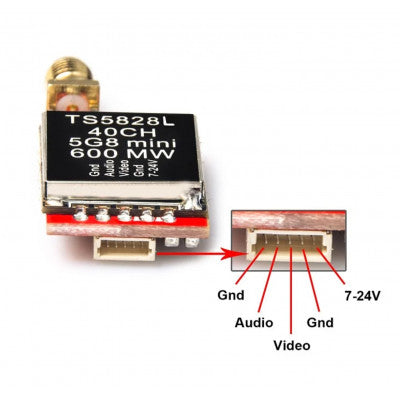 An TS5828L 5.8G 600MW 40CH Transmitter with Antenna