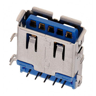 An USB 3.0 Type A Female 9 pin Right Angle PCB Mount Connector