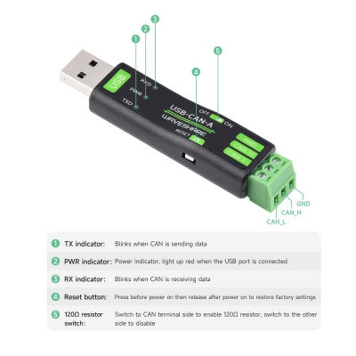 An USB to CAN Adapter Model A, STM32 Chip Solution, Multiple Working modes, Multi-system Compatible