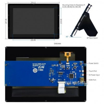 An Waveshare 10.1 Inch Capacitive HDMI LCD Display (B) with Case 1280x800