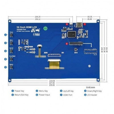 An Waveshare 10.1 Inch Resistive HDMI LCD Display 1024x600