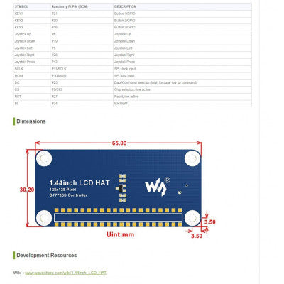 An Waveshare 128x128, 1.44inch LCD display HAT for Raspberry Pi