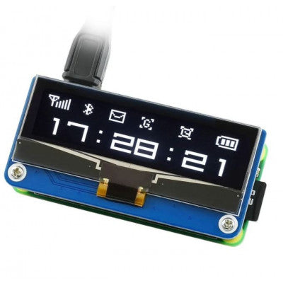 An Waveshare 5.6 CM (2.23 inch) 128x32 OLED Display HAT for Raspberry Pi