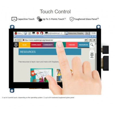 An Waveshare 5inch 800×480, HDMI Capacitive Touch Screen LCD (H) Display Slimmed-down Version V4