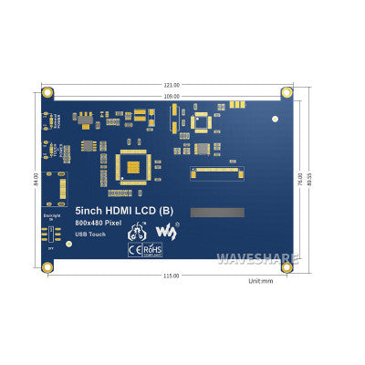 An Waveshare 5inch Resistive Touch Screen LCD (B), 800x480, HDMI, Low Power Consumption
