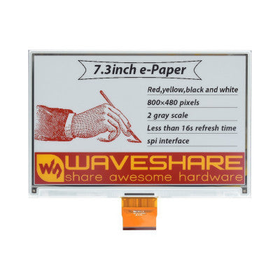 An Waveshare 7.3inch e-Paper HAT (G), 800x480, Red/Yellow/Black/White