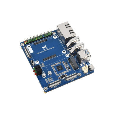 An Waveshare Dual Gigabit Ethernet 5G/4G Base Board Designed for Raspberry Pi Compute Module 4