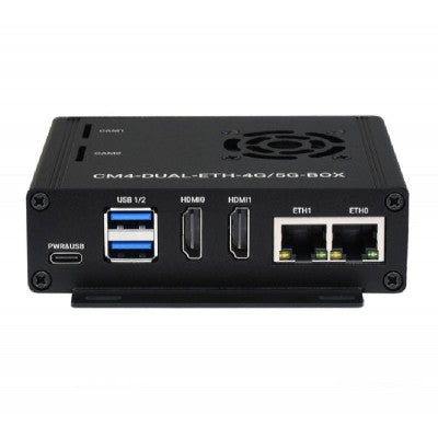 An Waveshare Dual Gigabit Ethernet 5G/4G Mini-Computer Based on Raspberry Pi Compute Module 4 (NOT Included), Metal Case, with Cooling Fan (No Power Adapter)