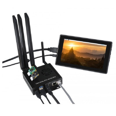 An Waveshare Dual Gigabit Ethernet 5G/4G Mini-Computer Based on Raspberry Pi Compute Module 4 (NOT Included), Metal Case, with Cooling Fan (No Power Adapter)