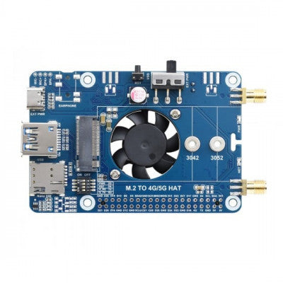 An Waveshare EM06-E LTE Cat-6 HAT for Raspberry Pi, Dual Antennas LTE-A, Multi Regions Multi Band, GNSS