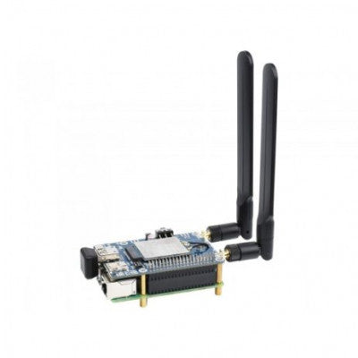 An Waveshare EM06-E LTE Cat-6 HAT for Raspberry Pi, Dual Antennas LTE-A, Multi Regions Multi Band, GNSS