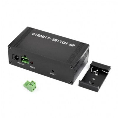 An Waveshare Industrial 5P Gigabit Ethernet Switch Full-Duplex 10/100/1000M DIN Rail Mount