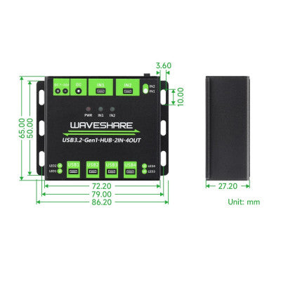 An Waveshare Industrial grade USB HUB, Switchable dual hosts, Multi Protections