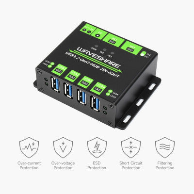 An Waveshare Industrial grade USB HUB, Switchable dual hosts, Multi Protections