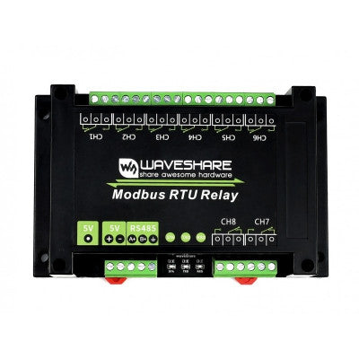 An Waveshare Industrial Modbus RTU 8-Channel Relay Module RS485 Bus, Multi Protection