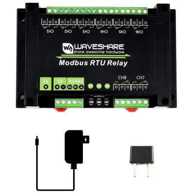An Waveshare Industrial Modbus RTU 8-Channel Relay Module RS485 Bus, Multi Protection