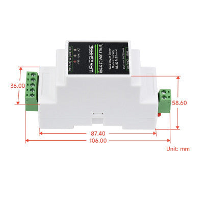 An Waveshare Industrial serial server, RS232 to RJ45 Ethernet Module