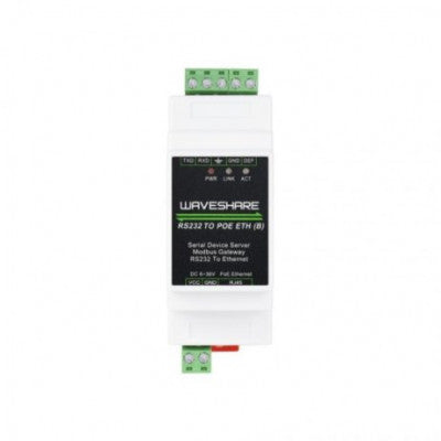 An Waveshare Industrial serial server, RS232 to RJ45 Ethernet, TCP/IP to serial, rail-mount support, with POE function