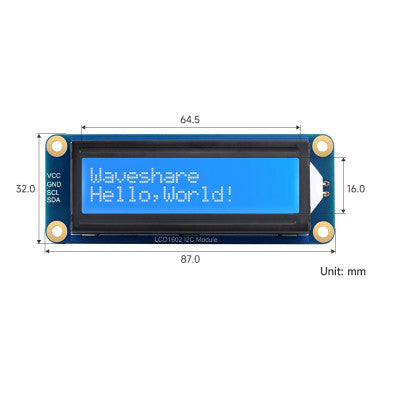 An Waveshare LCD1602 I2C Display Module White color with blue background LCD
