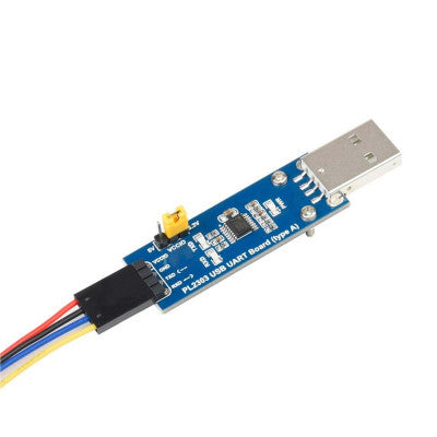 An Waveshare PL2303 USB To UART (TTL) Communication Module V2, USB-A Connector