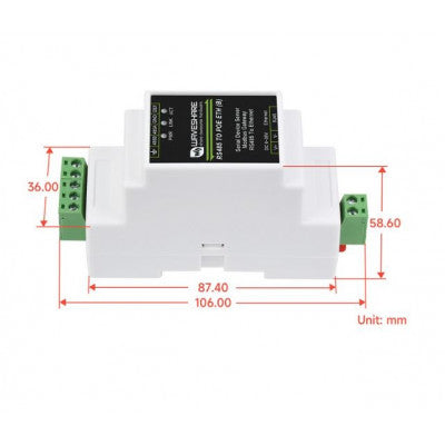 An Waveshare RS485 TO POE ETH (B) Industrial Serial Server, RS485 to RJ45 Ethernet, TCP/IP to Serial – Rail-Mount Support
