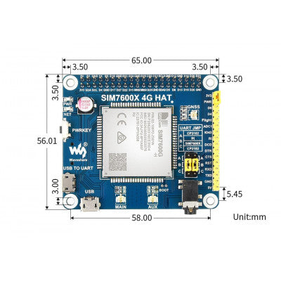 An Waveshare SIM7600G-H 4G HAT For Raspberry Pi, LTE Cat-4 4G / 3G / 2G Support