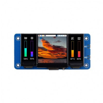 An Waveshare Triple LCD HAT For Raspberry Pi, Onboard 1.3inch IPS LCD Main Screen and Dual 0.96inch IPS LCD Secondary Screens