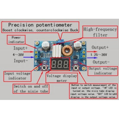 An XL4015 5A Step Down Adjustable Power Supply with LED Voltmeter